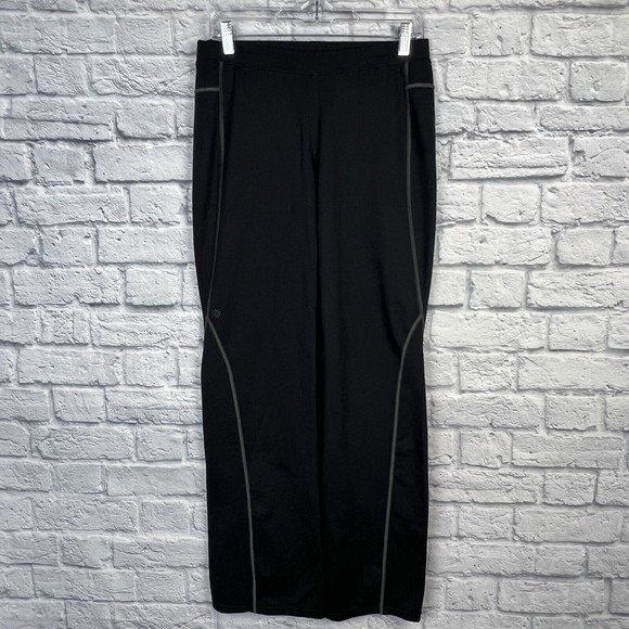 Athleta Women Black Stripe Bettona Bootcut Yoga Stretch Nylon Pants 41151 Medium - Picture 2 of 14